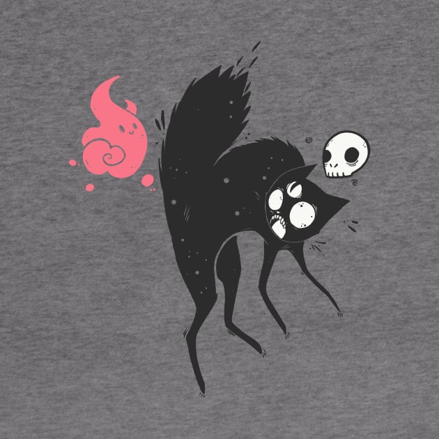 Funny Creepy Cute Goth Black Cat with Skull And Ghost by cellsdividing